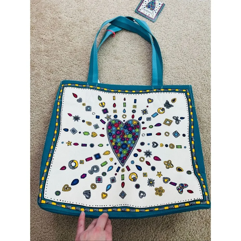 Brighton New Colorful LOVE Heart Canvas Tote Bag